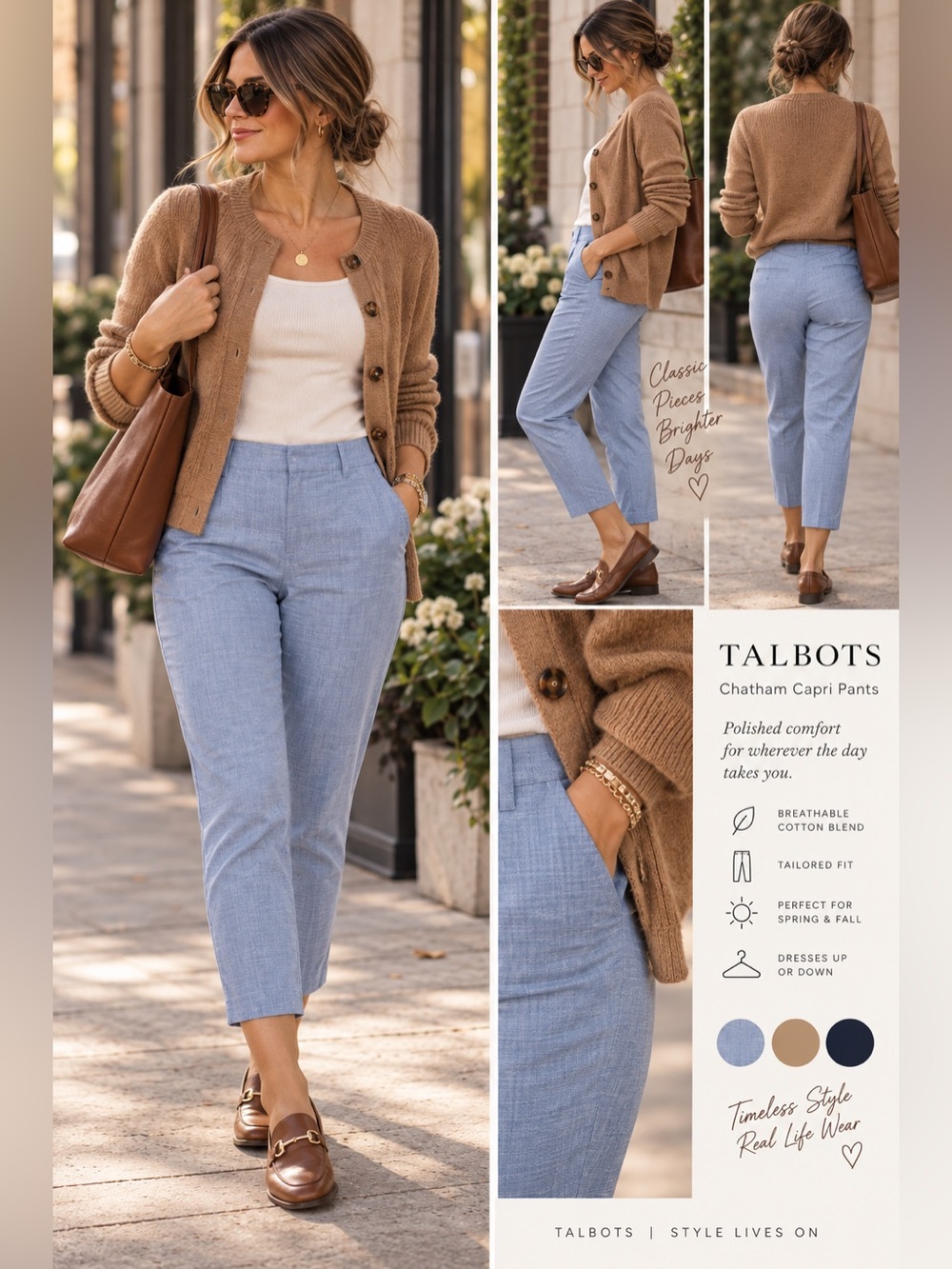 Talbots Perfect Crop Pants 20WP Blue Chambray 100% Cotton Cropped Preppy
